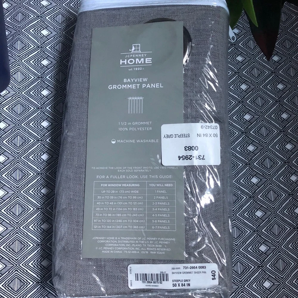 JCPenney Home Bayview Gray Sheer Grommet Curtain Panel 84” set of TWO